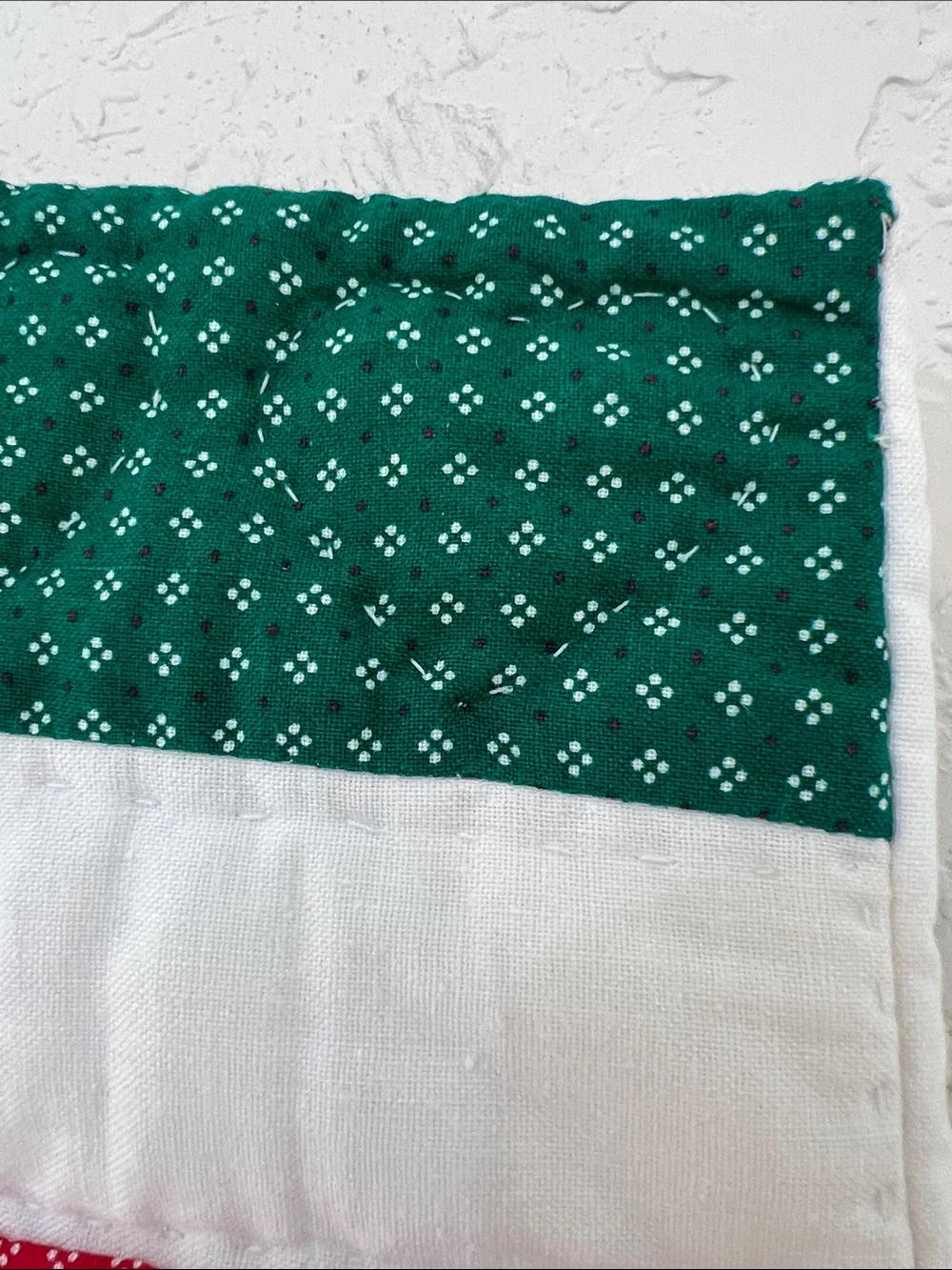Handmade Quilted Christmas Stocking Floral Appliqué Red Green - Picture 4 of 9